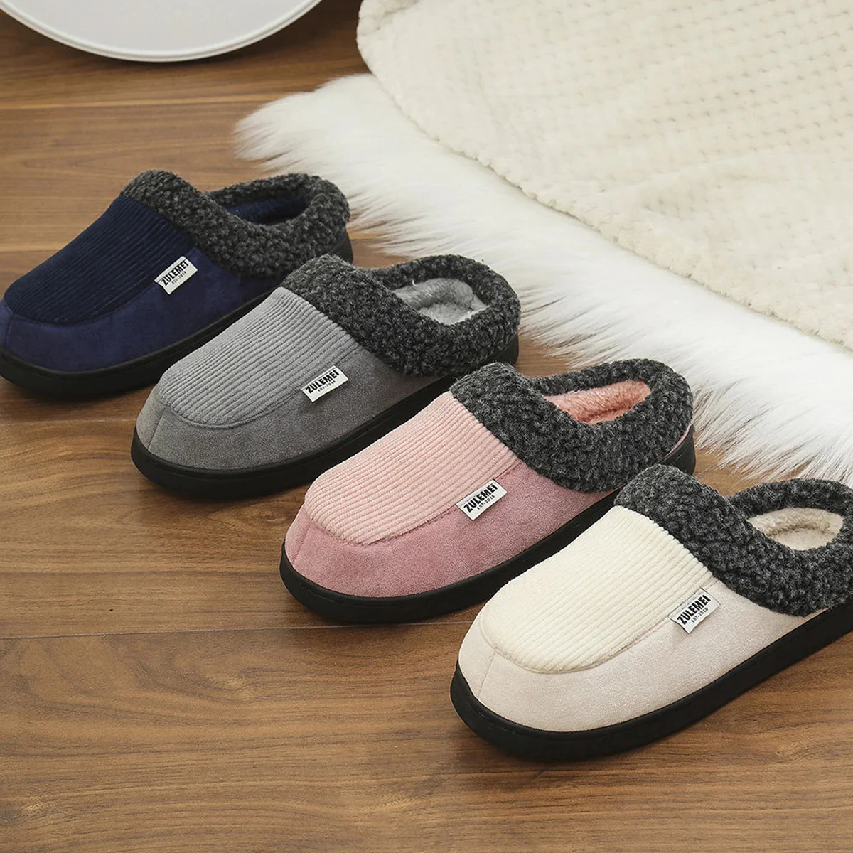 Chaussons d'Intérieur pour Hommes Mousse à Mémoire de Forme Peluche Anti-Dérapants – Image 2