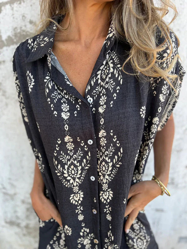 Chemise Décontractée à Manches Courtes en Lin et Coton avec Poche Imprimée – Image 6