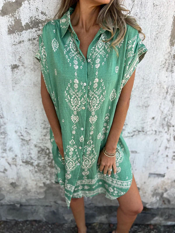 Chemise Décontractée à Manches Courtes en Lin et Coton avec Poche Imprimée – Image 9