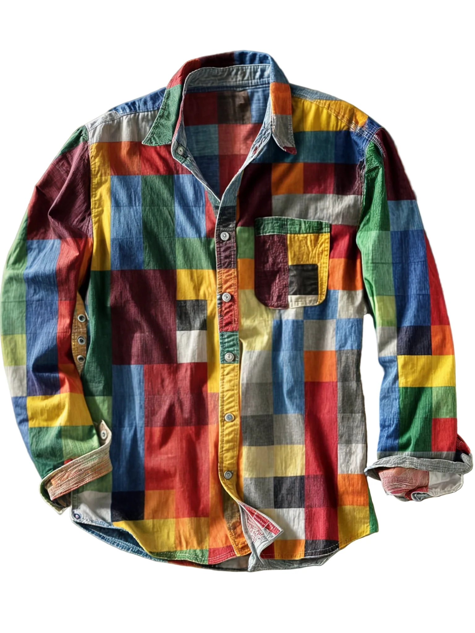 Chemise Homme à Manches Longues Patchwork Décontractée avec Poche