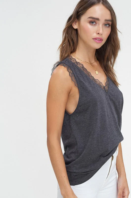 Haut sans manches en jersey à col en V bicolore pour femme – Image 4