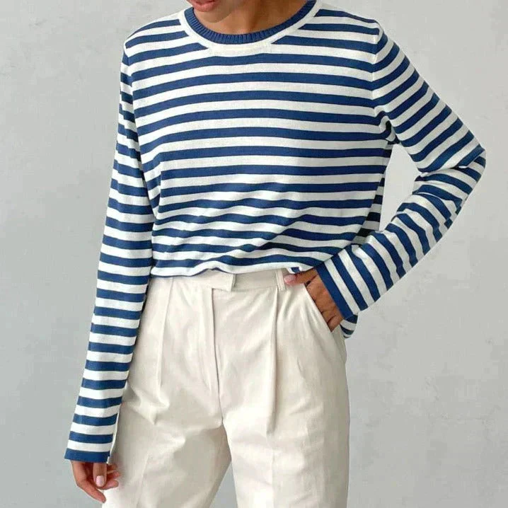 T-shirt Femme à Manches Longues en Coton Bio à Rayures – Image 4